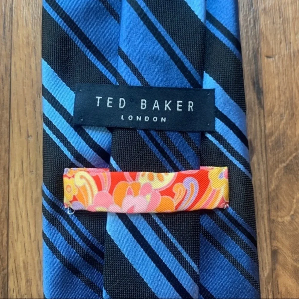 Ted Baker XL Black & Blue Striped Tie